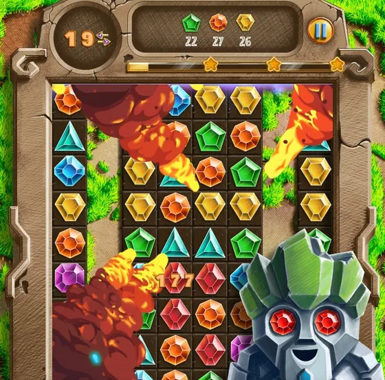 Doodle Jewels board framed by carved stone with coloured gems in play