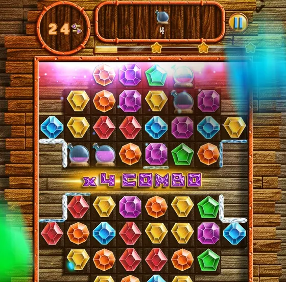 Doodle Jewels level set against wooden planks with a progress meter